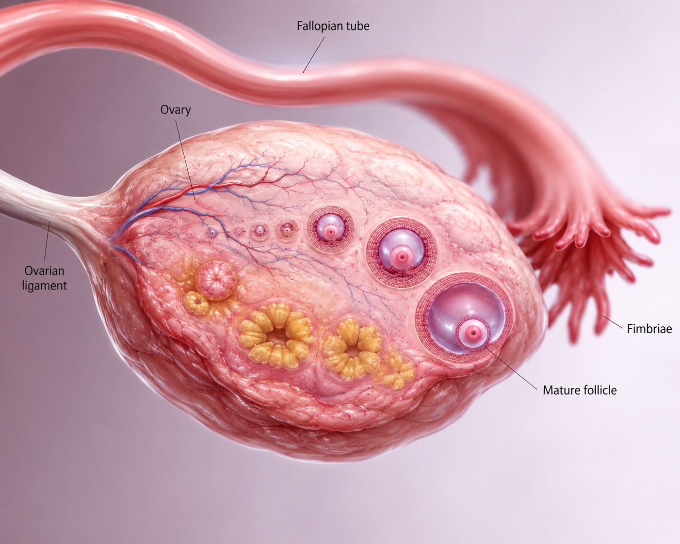 Anatomical illustration of the uterus and ovaries