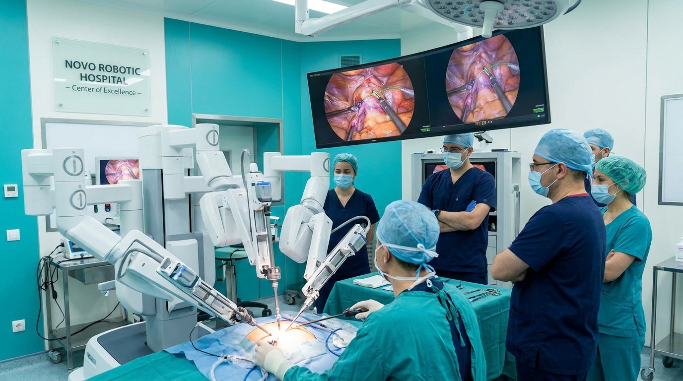 Robotic surgical team performing a gynecologic oncology procedure